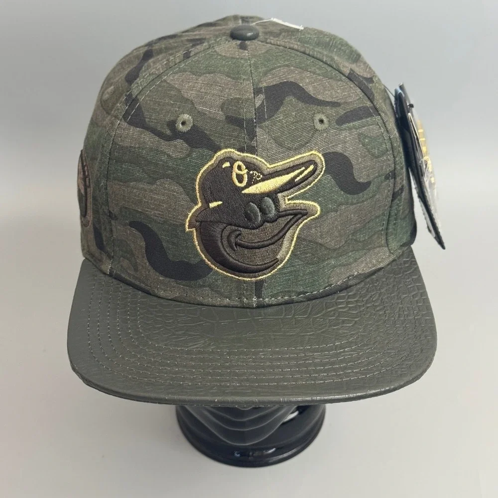 Pro Standard Baltimore Orioles Camo Leather Visor Strapback Hat MLB NEW